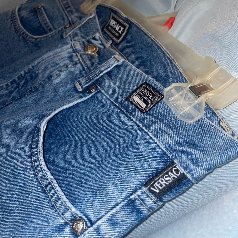 Vintage Versace Couture Jeans Women Long Wide Leg Denim